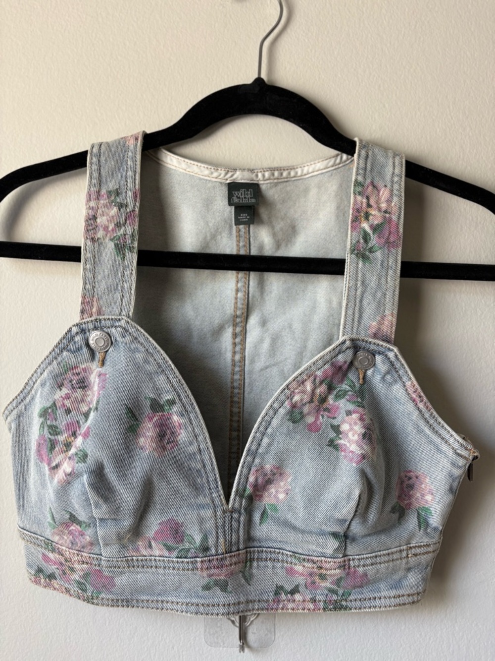 wild fable Light Denim Floral Crop Top in Pink and Green